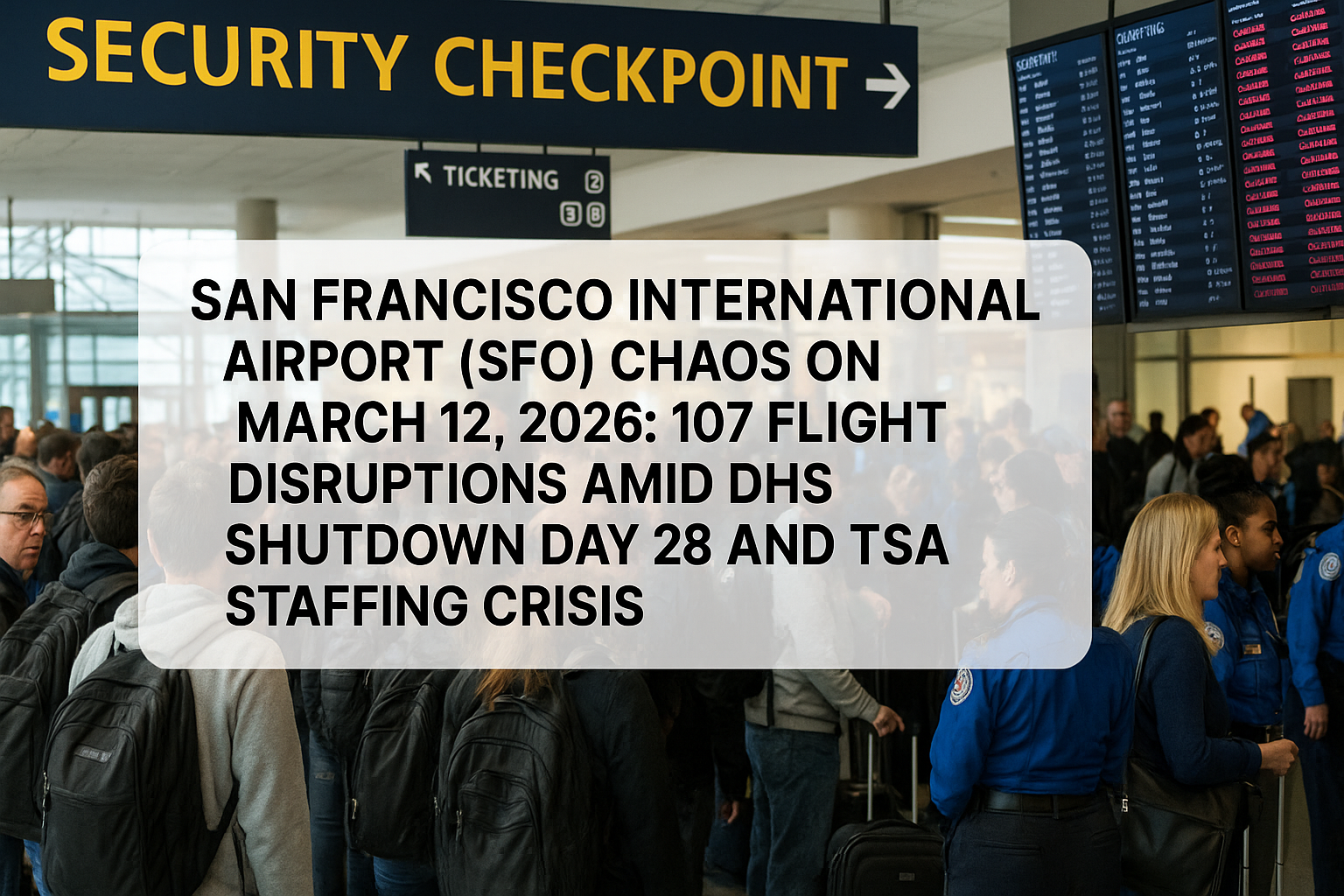 San Francisco International Airport (SFO) Chaos on March 12, 2026: 107 Flight Disruptions Amid DHS Shutdown Day 28 and TSA Staffing Crisis