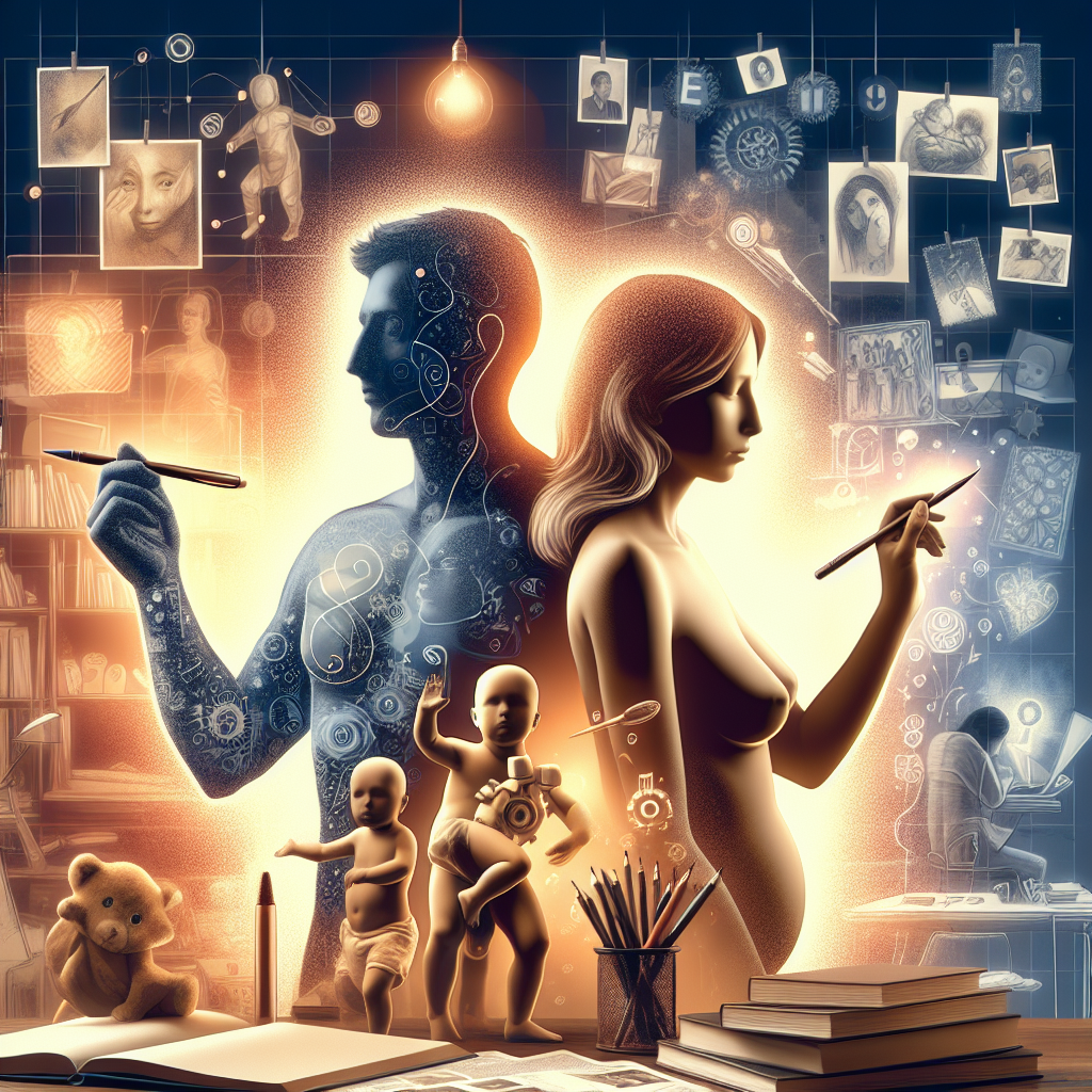 Digital artwork symbolizing creativity and human development with art and technology elements.