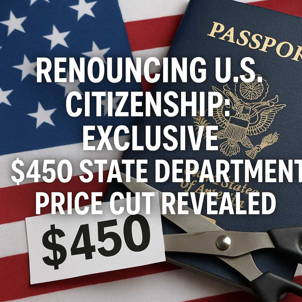 Illustration of Renouncing U.S. Citizenship: Exclusive $450 State Department Price Cut Revealed