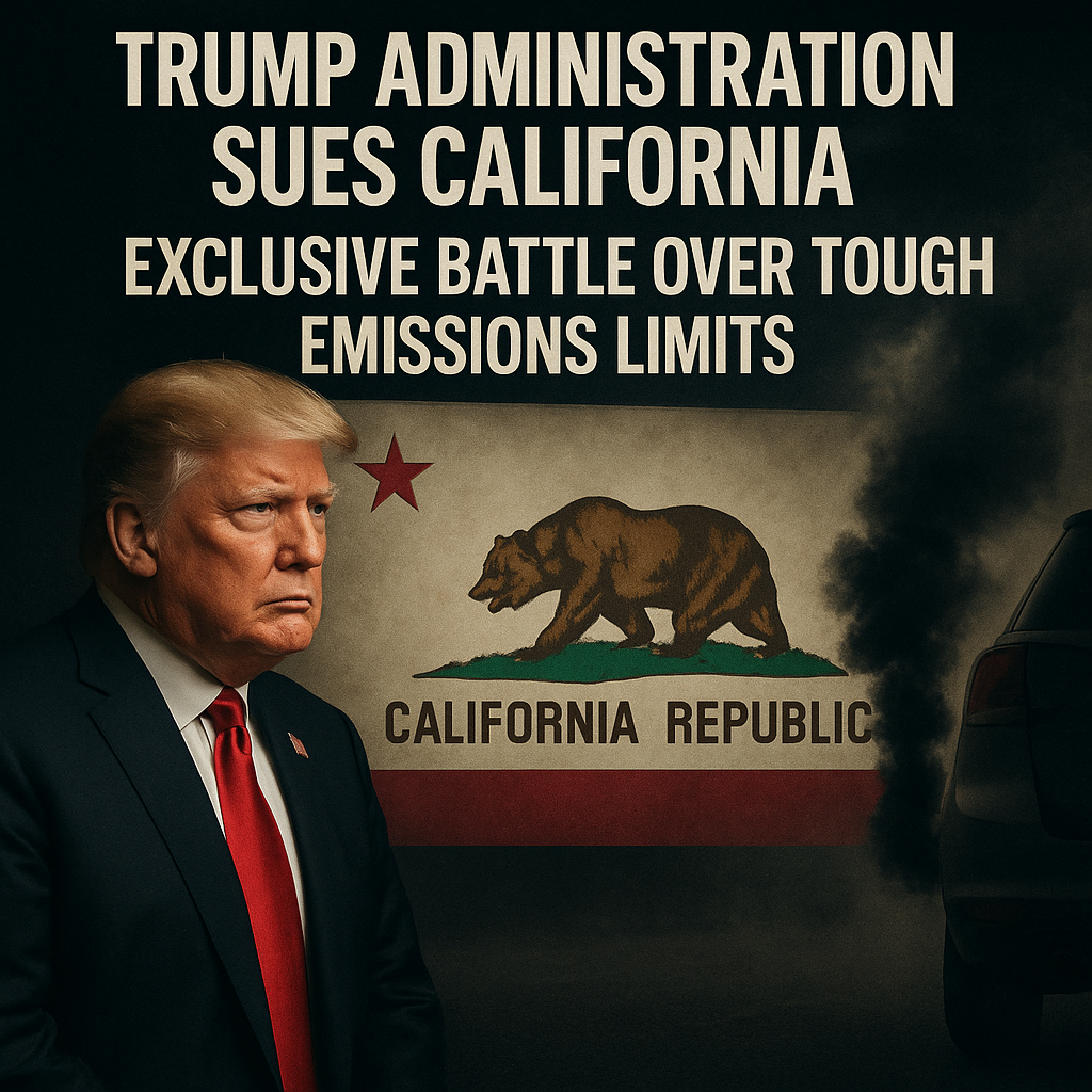Illustration of Trump Administration Sues California: Exclusive Battle Over Tough Emissions Limits
